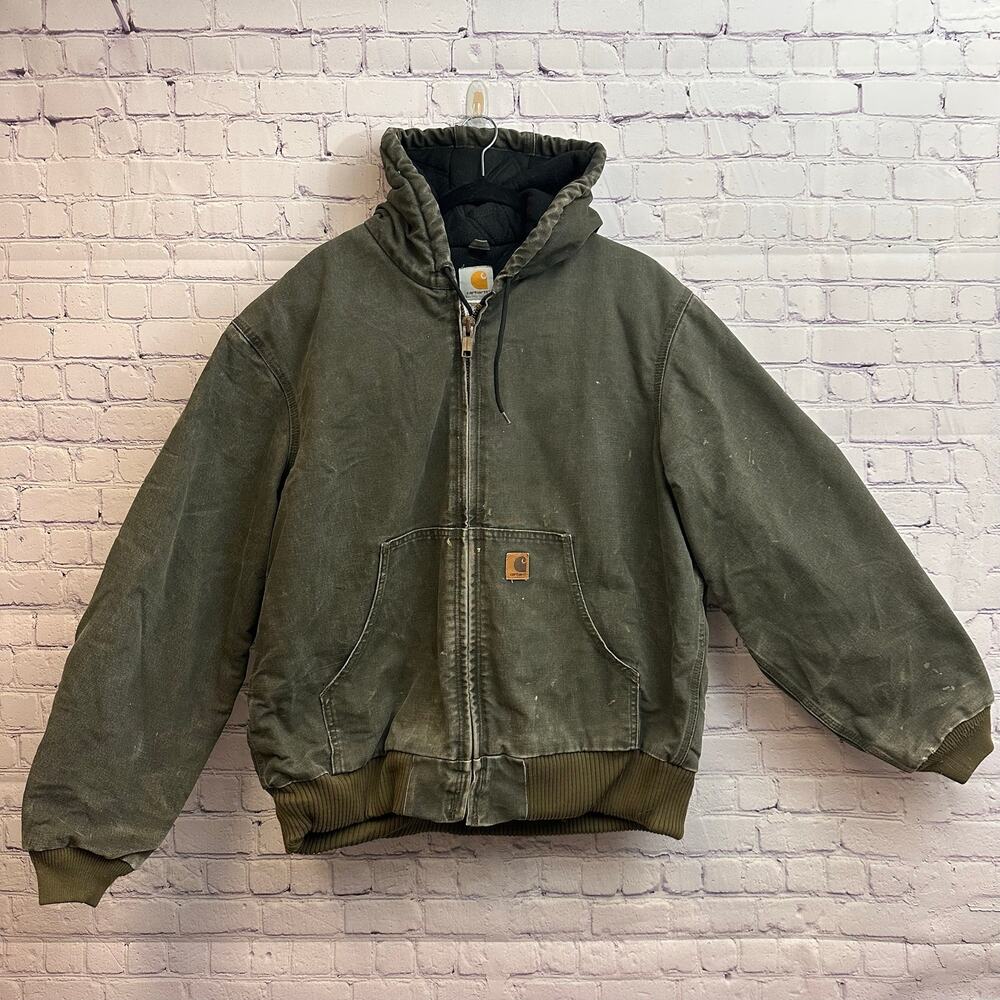 Vintage Carhartt J130 MOS Hooded Active Jacket Moss Green Men's Large Distressed